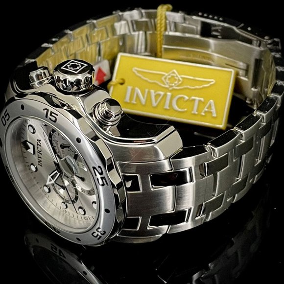 NEW Invicta 0071 Pro Diver SCUBA CLASSIC 48MM Chronograph ALL SILVER SS Watch - Picture 8 of 13